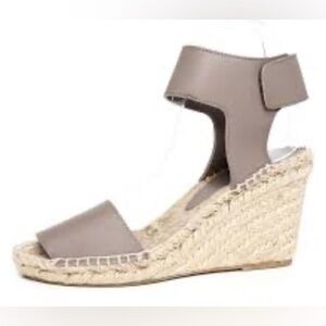 VINCE Sz 8 Sophie Leather Ankle Wrap Peep Toe  Espadrille Wedges Sandals